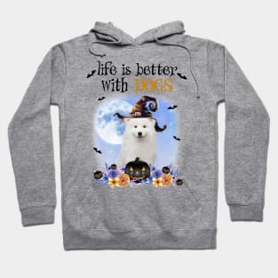 Samoyed Witch Hat Life Is Better With Dogs Halloween Hoodie